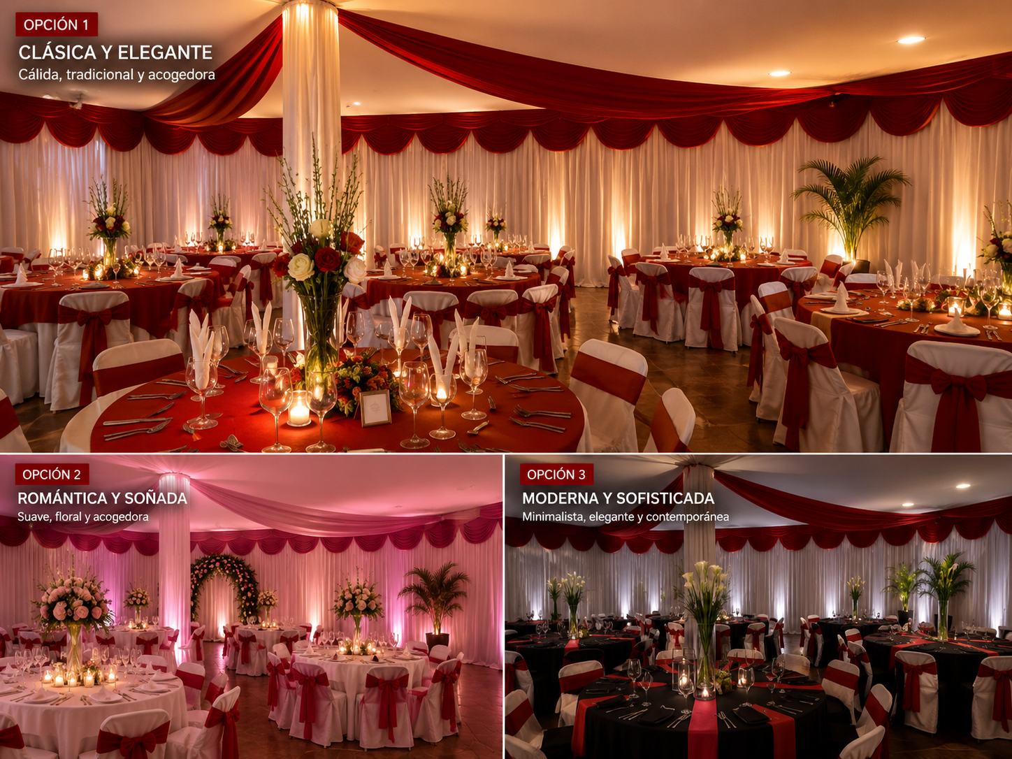 Referencia comercial de toldo rojo con banquetería